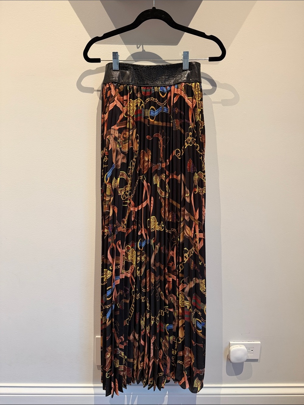 Pleated Chain-Print Maxi Skirt - Black with Multicolor Accents